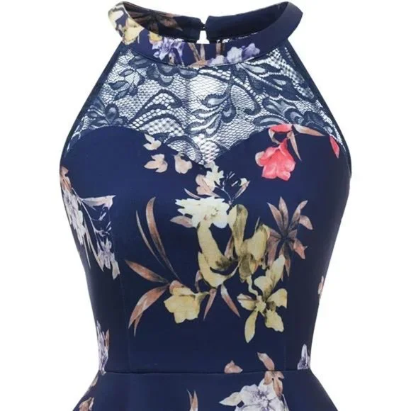 Women Wedding Dress Cocktail Halter Lace A-Line Party Short Vintage Homecoming - Picture 4 of 7